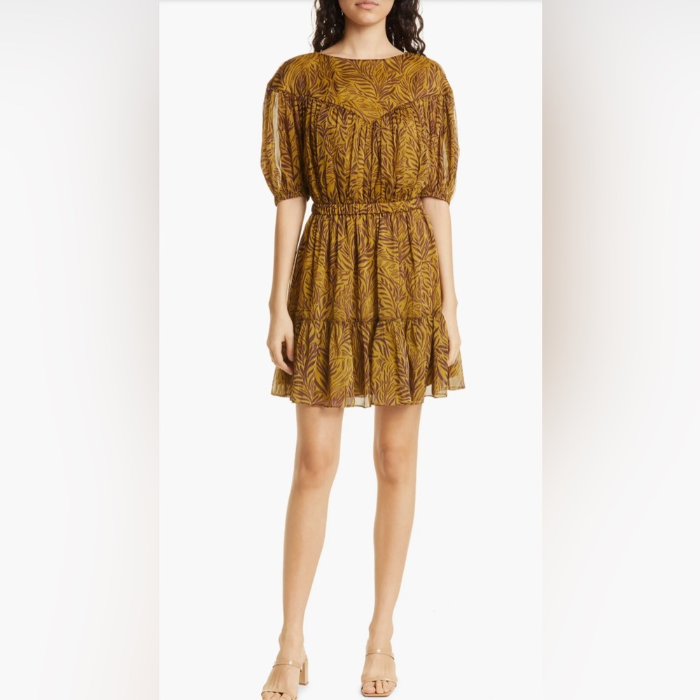 Ted Baker London Mairley Leaf Print Ruffle Hem mini Dress size 1 (US size 4)